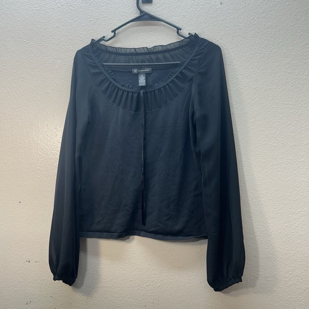 Y2K INC Black Silk Blend Top Dark‎ Romantic Whimsigoth Sz M Witchy Sheer Sleeves